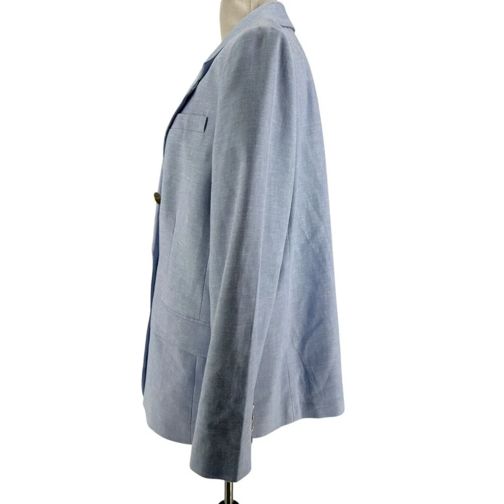 J. Crew Women's Blue Stretch Linen Blend Long Sleeve Bristol Blazer Size 18